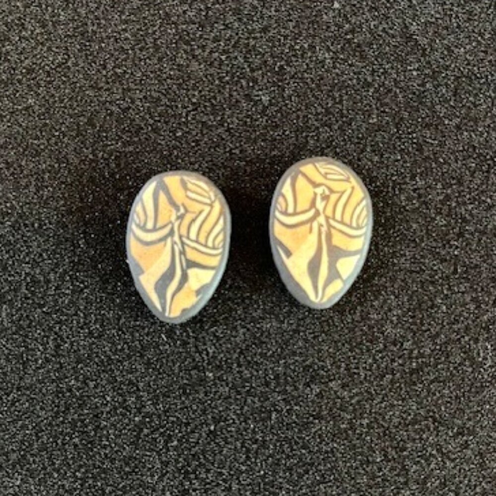 ARTISAN | wood inlay pierced earrings Craftmanship-Vintage